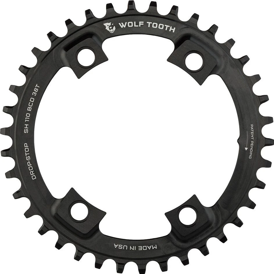 Wolf-tooth Wolf Tooth 110 BCD Asymmetric 4-Bolt Shimano Chainring Drop-Stop B Black 1 Wolf-tooth Wolf Tooth 110 BCD Asymmetric 4-Bolt Shimano Chainring Drop-Stop B Black