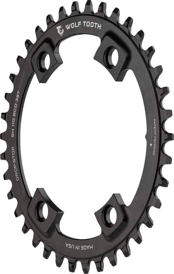 Wolf-tooth Wolf Tooth 110 BCD Asymmetric 4-Bolt Shimano Chainring Drop-Stop B Black 2 Wolf-tooth Wolf Tooth 110 BCD Asymmetric 4-Bolt Shimano Chainring Drop-Stop B Black - Image 2