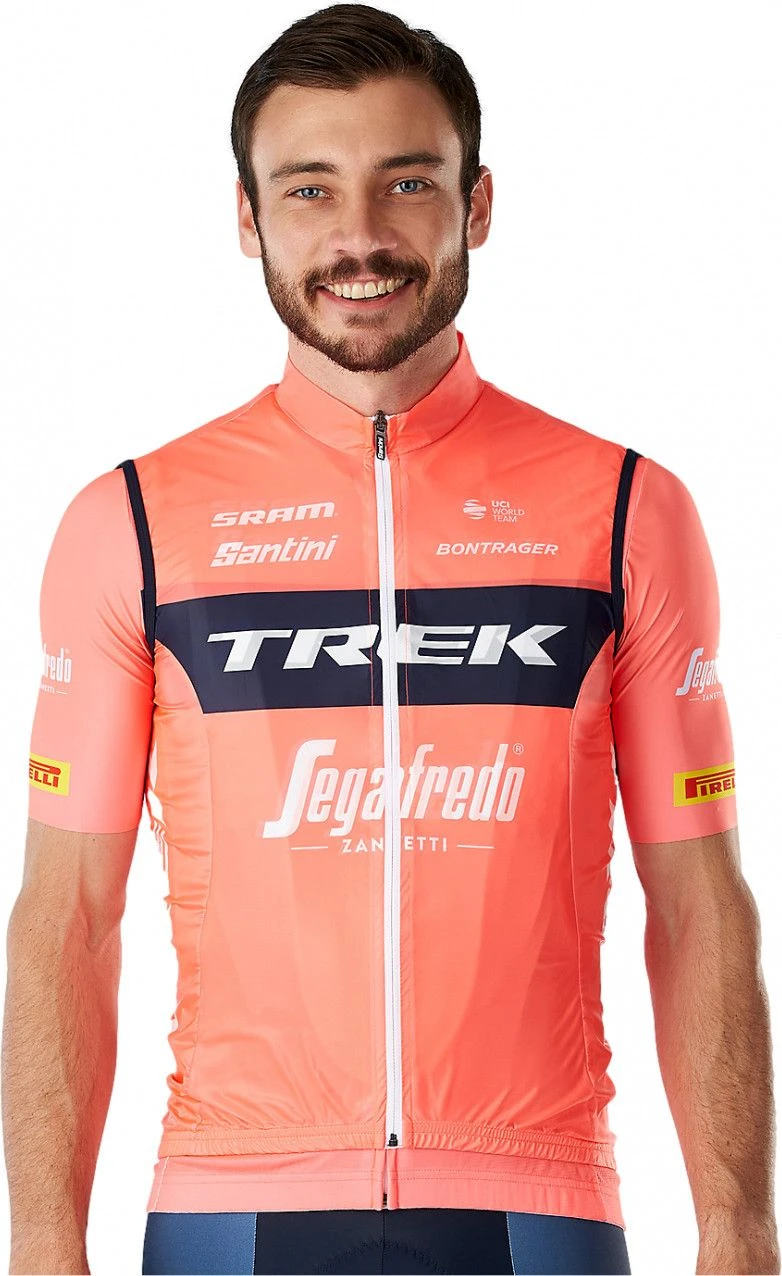 Santini X Trek Segafredo Sleeveless Windbreaker Vest Coral Pink 1 Santini X Trek Segafredo Sleeveless Windbreaker Vest Coral Pink
