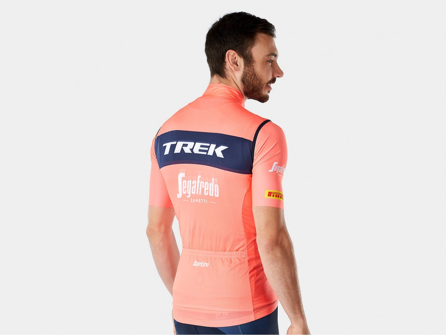 Santini X Trek Segafredo Sleeveless Windbreaker Vest Coral Pink 2 Santini X Trek Segafredo Sleeveless Windbreaker Vest Coral Pink - Image 2