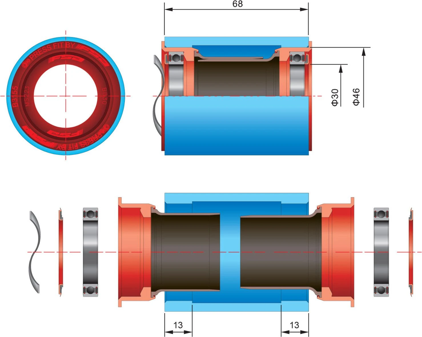 FSA Bottom Bracket PRESS FIT 30 Route PF30 CERAMIQUE 3 FSA Bottom Bracket PRESS FIT 30 Route PF30 CERAMIQUE - Image 3